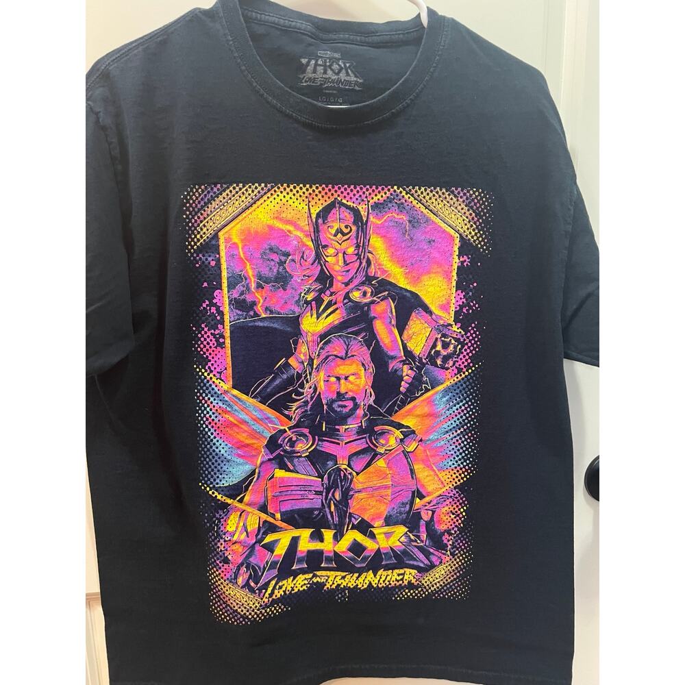 Marvel Thor Love and Thunder T Shirt Mens Large Black Graphic Tee Loki